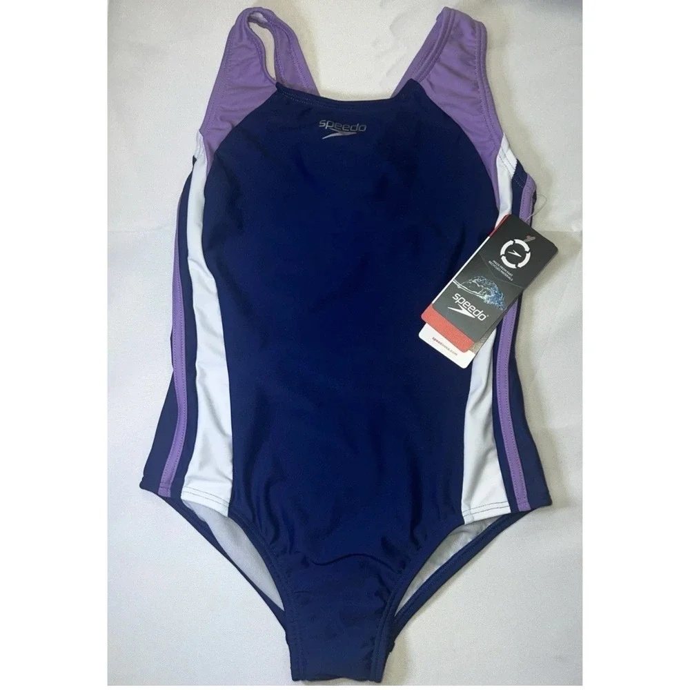 NWT Speedo Girl's Swimsuit One Piece Infinity Splice Thick Strap Sweet Taro Sz 8